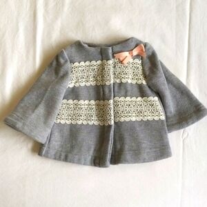 tahari baby gray bell sleeve peacoat with lace detail 3-6 months baby girl